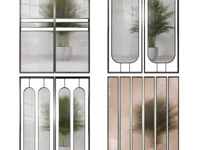 Partition 6 two mirrors with plant in middle 3D model