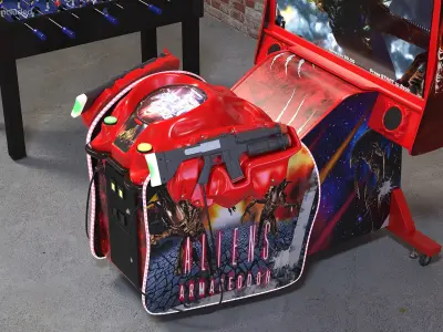  Arcade Machine Aliens Armageddon On State State Rigged for Cinema 4D 