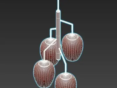 odeon three light chandelier with copper and glass shades 3D model
