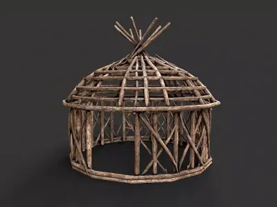 Primitive Wood Stick Jungle Shelter 7 Low-poly 3D model