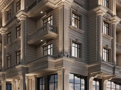 Classic residential building 15 night 3D model