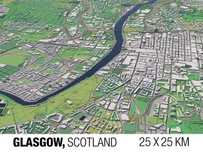 Glasgow Scotland UK 25x25km 3D City Map 3D model