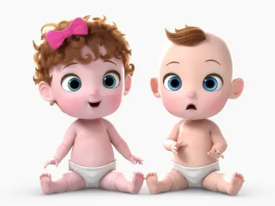  Cartoon Twin Baby Rigged 