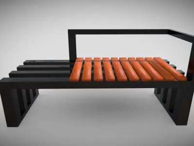 Metal Bench with Planks  Low-poly Low-poly 3D model