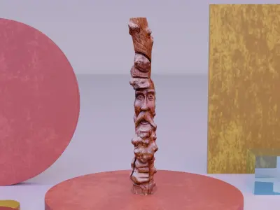 Wood sculpture old man 03 high-poly  3D model