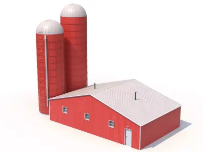 4 PBR Red Farm Buildings Collection 3D Model Pack