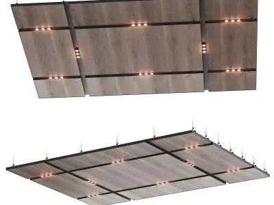 Wooden suspended ceiling with lighting 36 3D model