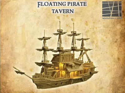 Floating Pirate Tavern  Tabletop Terrain 28 MM 3D print model