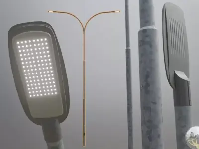 Street Light 2 Galvanized F2 M2 K0 6000mm Low-poly 3D model