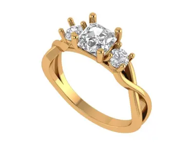 Cushion Solitaire Ring 3D print model get