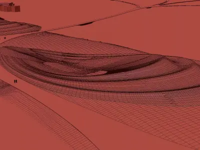 Sculpted Coastal Dune Landscape with Seafront Walkways 3D model
