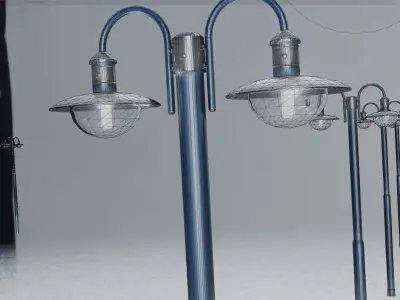 Street Light -7- Blue Version -2 Lamps- Low-poly 3D model