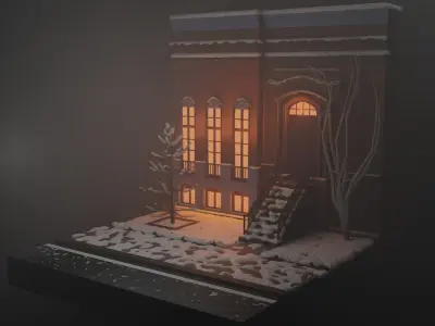 New York Street Winter Snow Low-poly 3D model