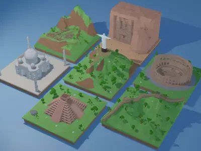 7 Wonders of the World - Bundle Low-poly 3D model