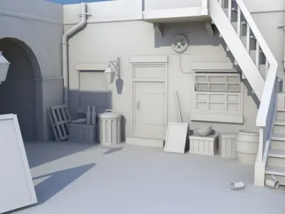 Restalley old room with lamp Low-poly 3D model