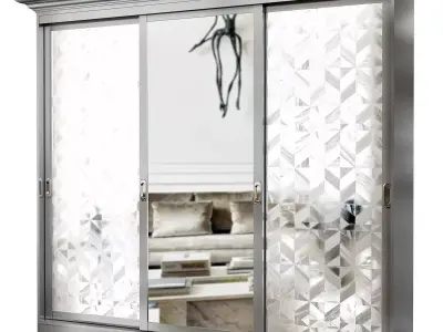 Wardrobe low poly 3d model mirrored closet doors Low-poly 3D model