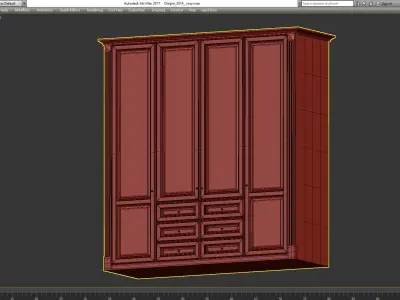 Wardrobe 3d model with doors and drawers Low-poly 3D model