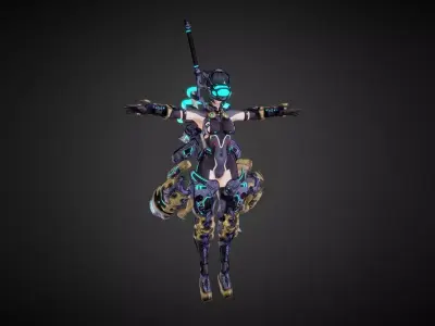 Cyberpunk female warrior Low-poly 3D model