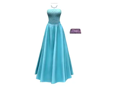 Elegant Teal Necklace Dress Purse Outfit Low-poly 3D model