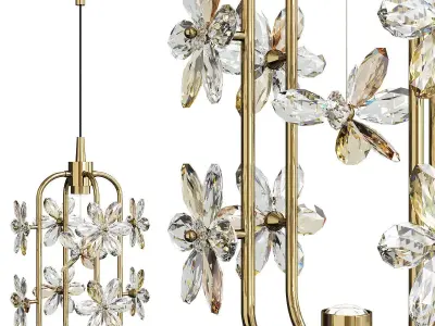 MARGARITA gold chandelier with crystals hanging from it Low-poly 3D model