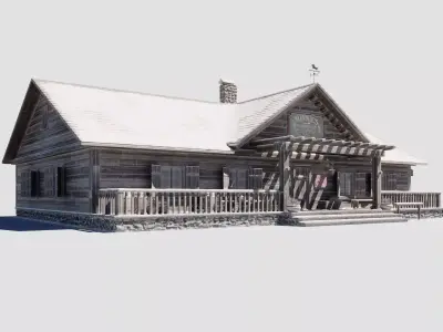 Build019 log cabin with snow on porch 3D model