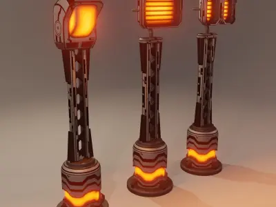 Sci-fi street lamp Low-poly 3D model