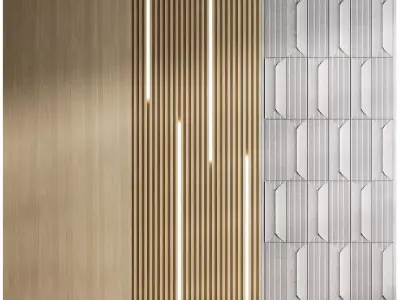 Headboard wood and concrete 3d Wall Panel 06 3D model