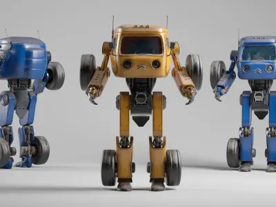 Retro Minibus Robot  Low-poly 3D model