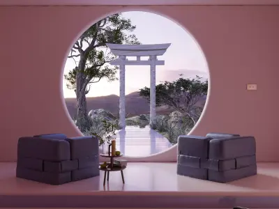 Asian style interior scene 3D model