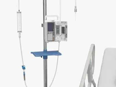  Patient Monitor with Hospital Bed and Infusion Pole 