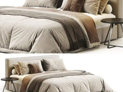 West Elm Curved Modern Upholstered Bed 3D model