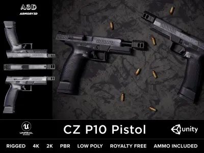 Game Ready Cyberpunk Weapons Pack PBR Rigged Low-poly 3D model