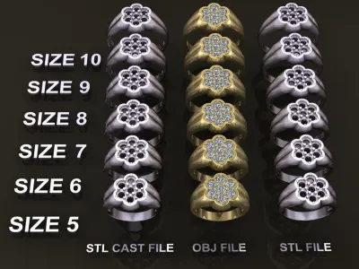 Round Cluster Diamond Ring Signet Band Mix Size  3D print model