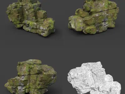 Low poly Cracked Mossy Jungle Rock 220124 Low-poly 3D model