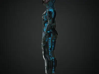 Rigged Woman Cyberpunk Character Low-poly 3D model