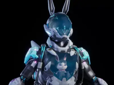 CYBER MECHA RABBIT Low-poly 3D model