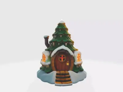 Enchanted Winter Pine Cottage Fantasy Environment Asset Low-poly 3D model