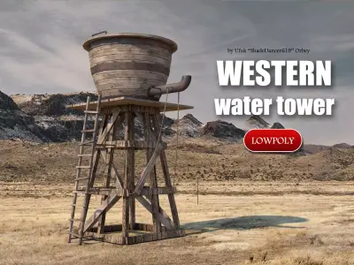 Old Western Water Tower Low-poly 3D model