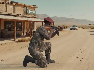  Somali Soldier in Camouflage with Rifle AK-47 Fur 