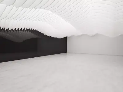 Minimal Monochrome Wavy Ceiling Exhibition Hall 3D model