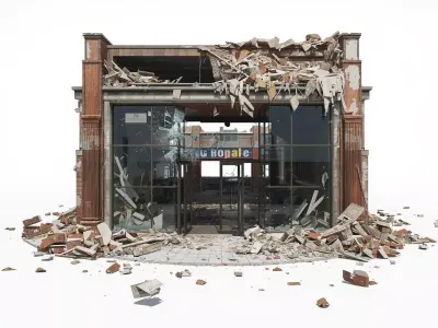 Destroyed Storefront Facade 3D Model Urban Ruin Low-poly 3D model