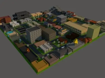 Small City map Low-poly 3D model