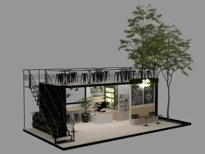 Modular Cafe Coffee Bar Shipping Container 3D model 3D model
