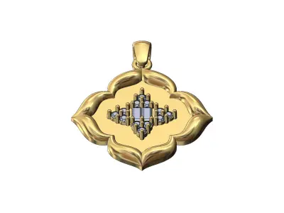 Star baguette and diamond cluster floral window pendant 3D print model