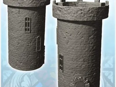 Large round medieval stone watchtower with wooden door 9 - Medie 3D print model