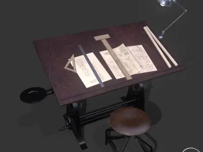 Vintage Drawing Desk 3D model