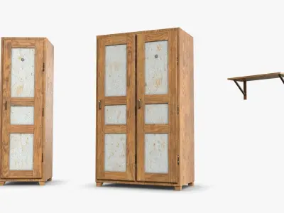 Bunker Wooden Cabinets WWII Low-poly 3D model