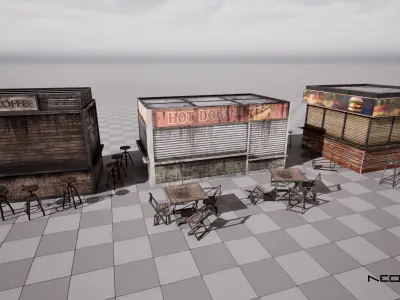 Post Apocalyptic Food Stalls Low-poly 3D model