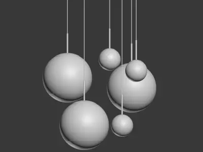 Mirror Ball Pendant Gold Dinning Light Set 3D model