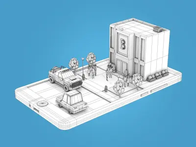 Low Poly Buildings on Mobile Phone Low-poly 3D model